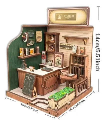 Kit de Cafetería Miniatura 3D de Madera para Armar