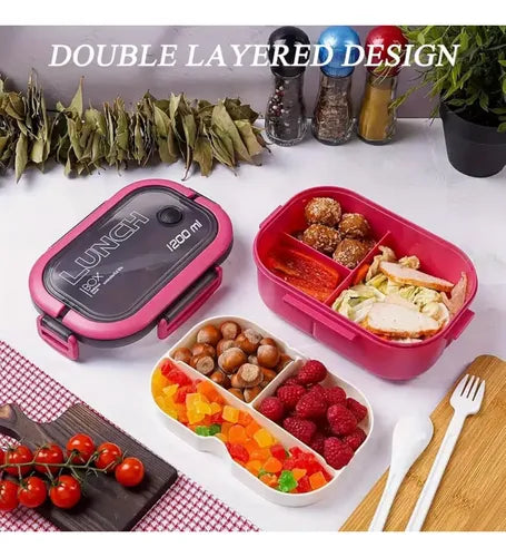 Lonchera Bento Doble Capa 1200ml con Cubiertos