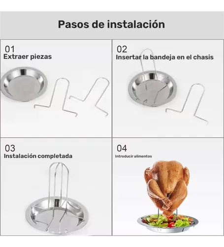 Soporte Vertical de Acero Inoxidable para Asar Pollo