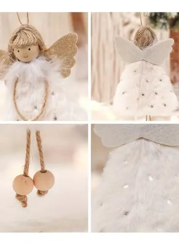 Set de 3 Adornos Navideños de Ángeles de Peluche Colgantes