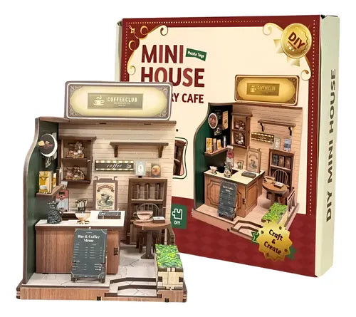 Kit de Cafetería Miniatura 3D de Madera para Armar