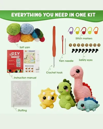 Kit de Crochet para Principiantes 4 Dinosaurios Amigurumi