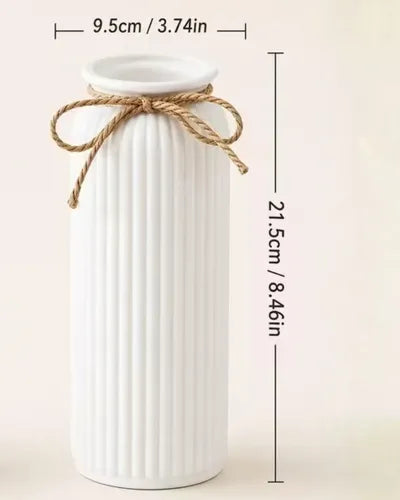 Florero Jarrón Decorativo Blanco Estilo Nórdico con Lazo