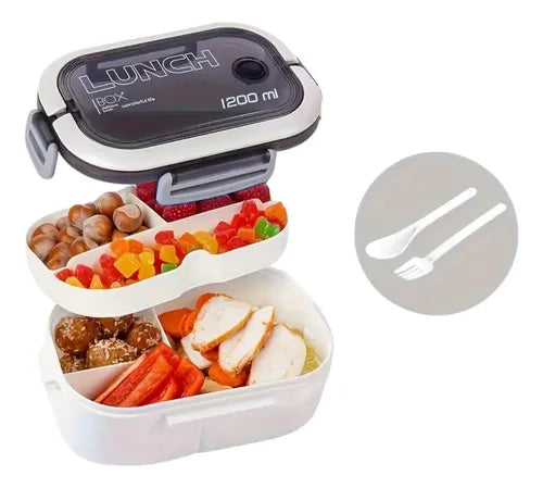 Lonchera Bento Doble Capa 1200ml con Cubiertos