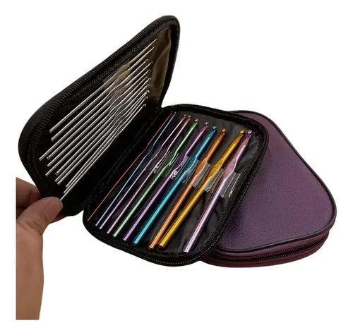 Set de 22 Agujas de Crochet con Estuche Organizador Metálica
