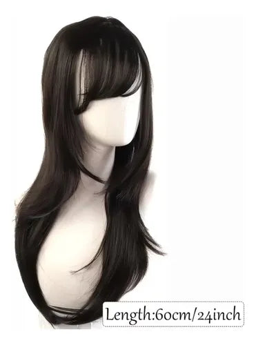 Peluca Larga Lisa 24 Pulgadas con Flequillo Anime Cosplay