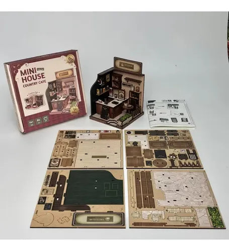 Kit de Cafetería Miniatura 3D de Madera para Armar
