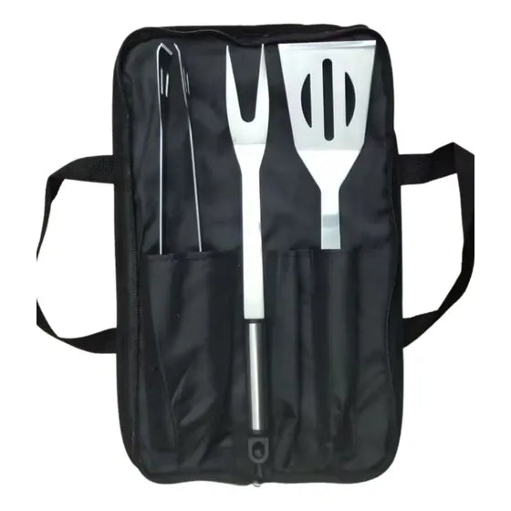 Kit de 3 utensilios para parrilla en acero inoxidable con estuche