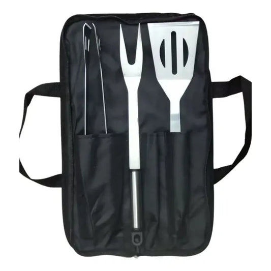 Kit de 3 utensilios para parrilla en acero inoxidable con estuche
