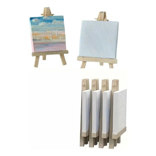 Set de 4 mini caballetes de madera con lienzo para pintar.