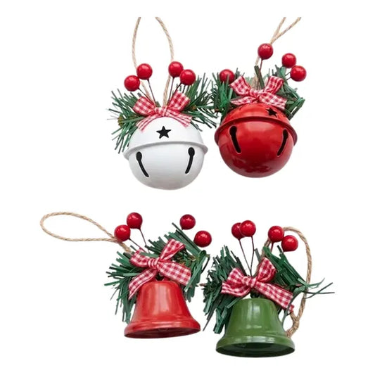 Set de 4 campanas navideñas doradas con cinta decorativa