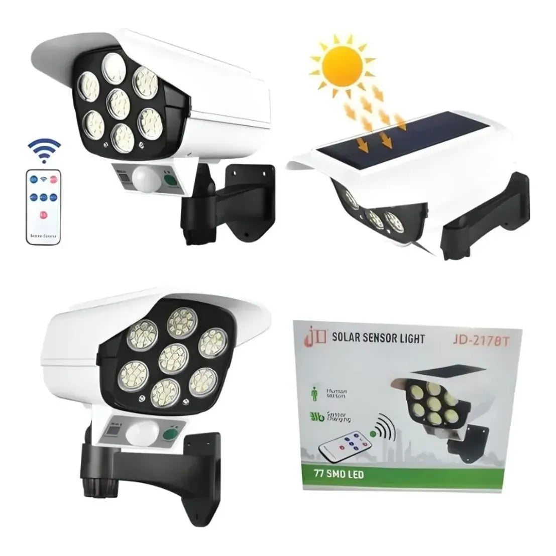 Lámpara Solar LED Recargable Tipo Cámara de Seguridad – Blanco