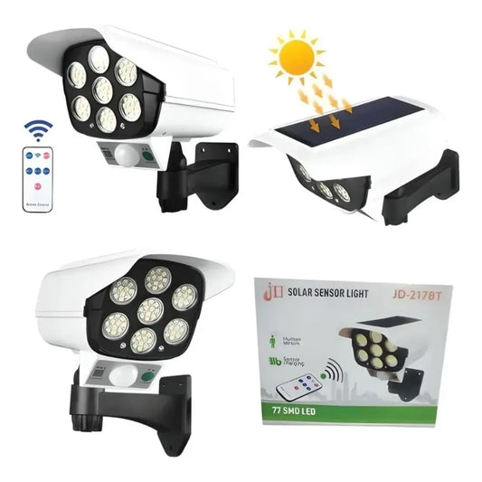 Lámpara Solar LED Recargable Tipo Cámara de Seguridad – Blanco