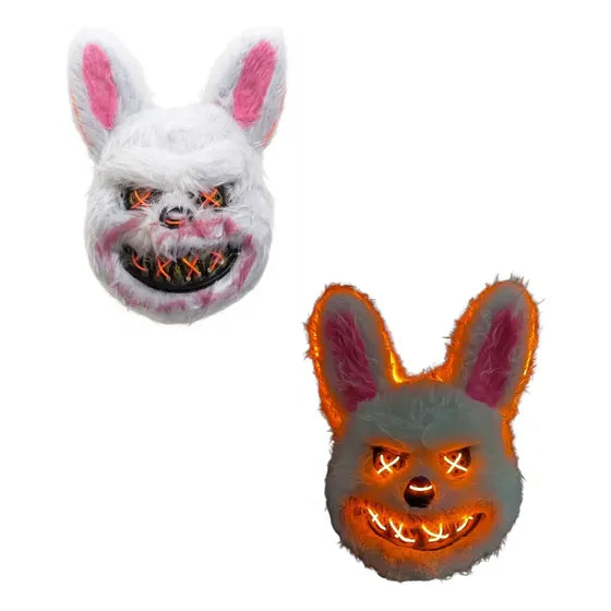 Máscara de conejo siniestro con luz LED para Halloween.