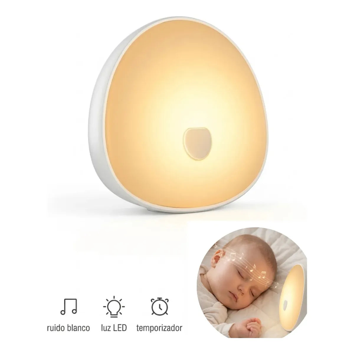 Luz Nocturna LED con Ruido Blanco y Sonidos Naturales