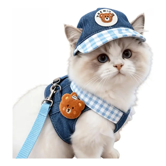 Set de Arnés, Correa y Gorra Ajustable para Perro y Gato