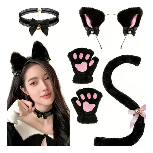 Kit de Accesorios de Gato Cosplay Orejas y Cola – Negro