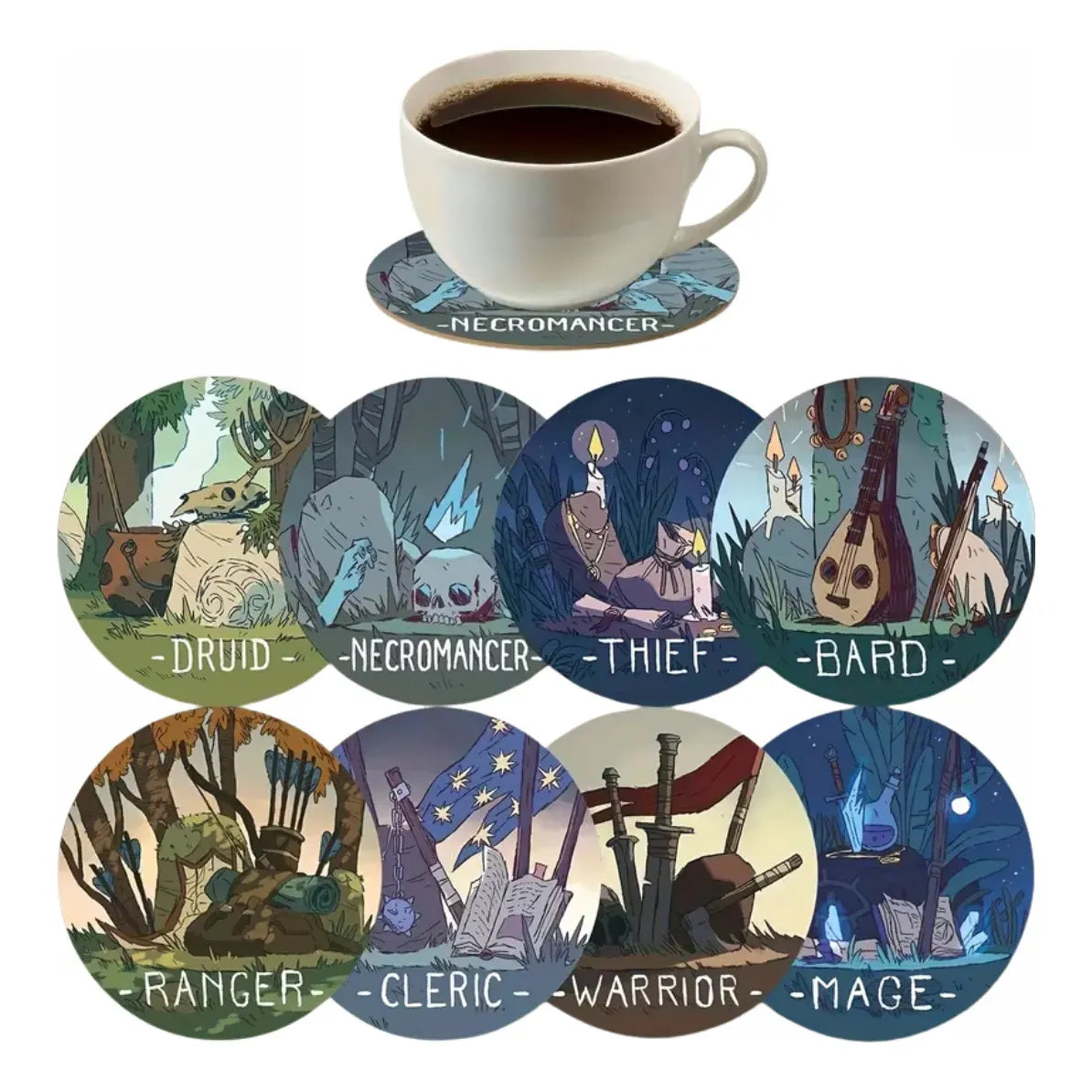 Set de 8 Posavasos de Madera – Diseño Juego de Rol RPG/D&D Gamer