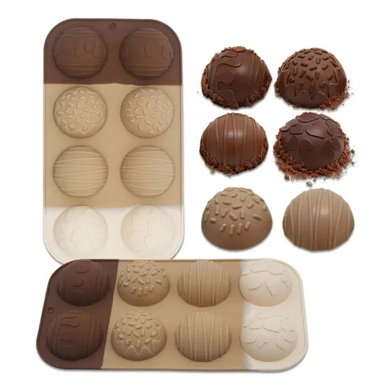 Molde de silicona media esfera para chocolate y velas con 8 ranuras