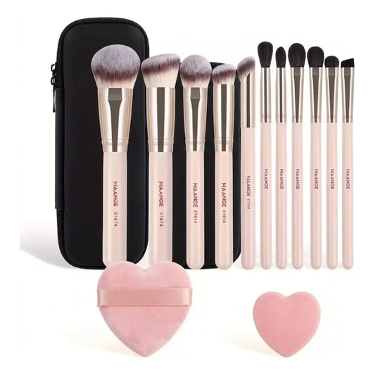 Set de 11 Brochas de Maquillaje con Estuche y 2 Borlas de Rostro