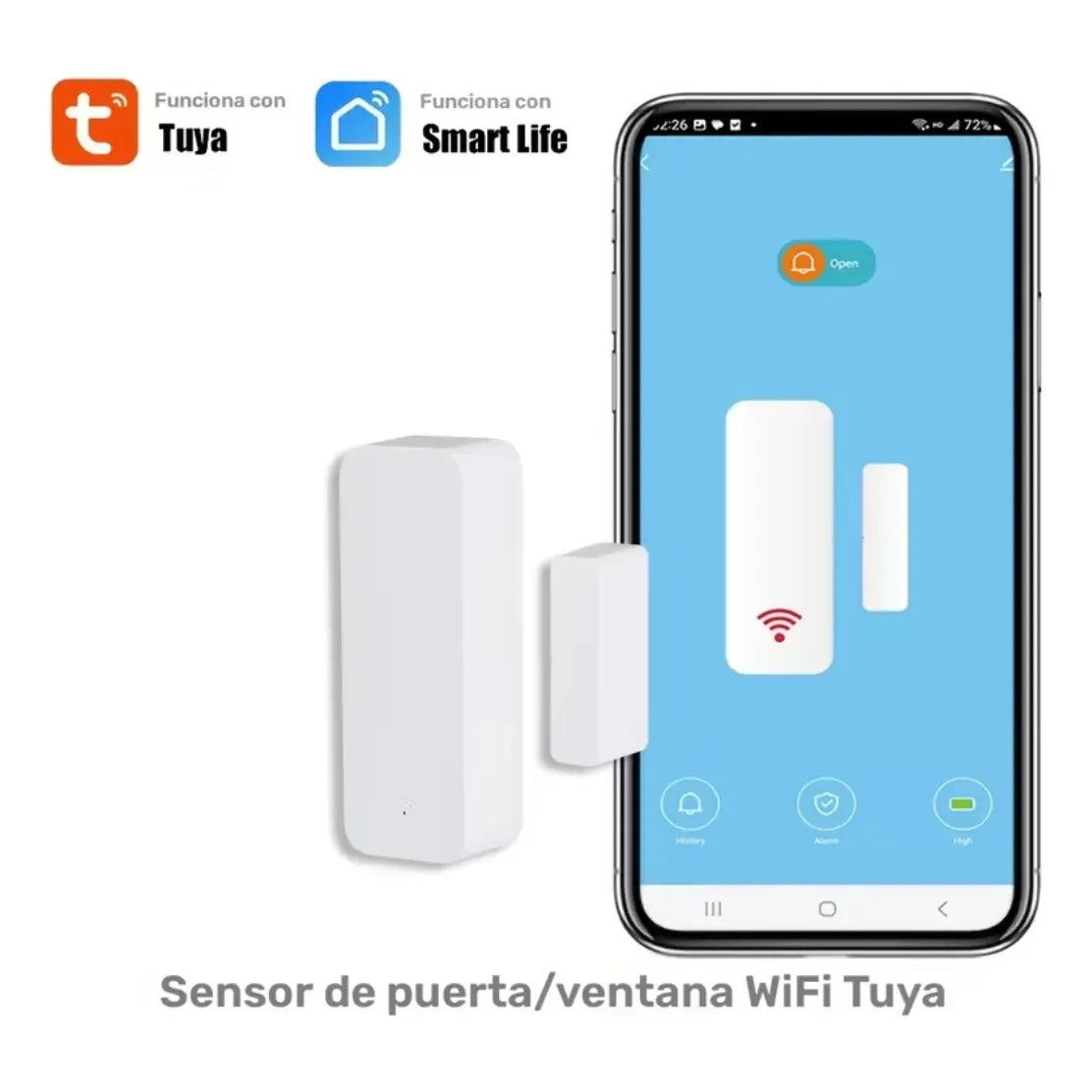 Sensor de Puerta y Ventana WiFi Tuya Smart Life – Alarma