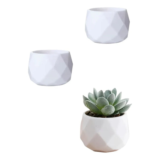 Maceta de Plástico Blanca de Diseño Geométrico – Set de 2