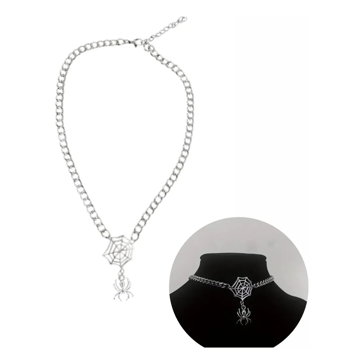 Collar Corto de Araña Telaraña Choker Gótico – Plateado