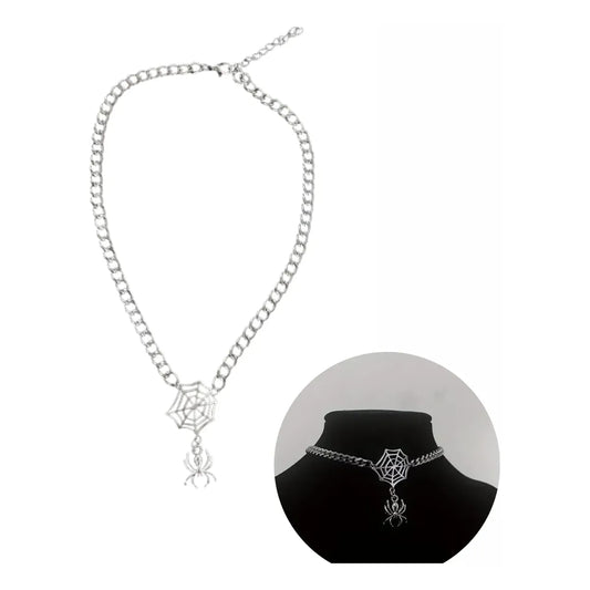 Collar Corto de Araña Telaraña Choker Gótico – Plateado