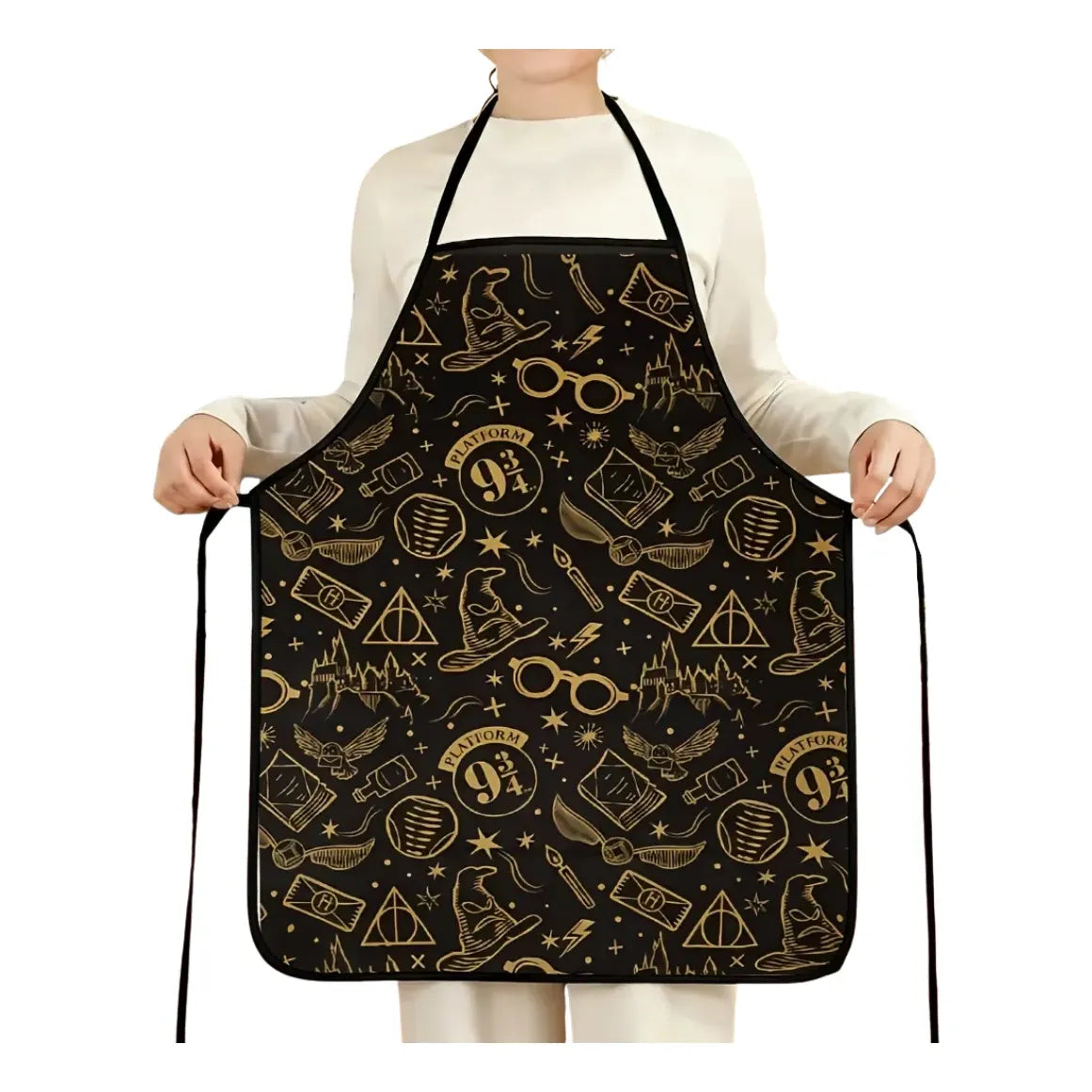 Delantal de Cocina Harry Potter Hogwarts – Poliéster, Negro Liso