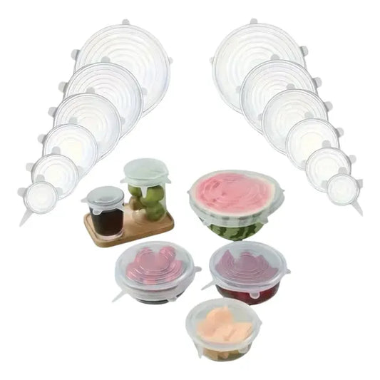 Set de tapas de silicona herméticas para conservar alimentos.