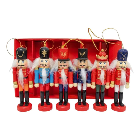Set de 6 Figuras Cascanueces de Madera Navideñas