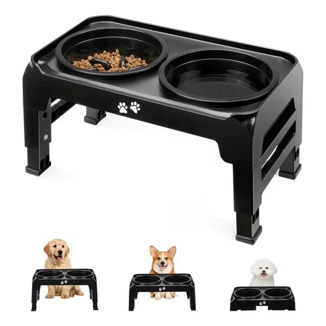 Comedero y Bebedero Elevado Ajustable de 3 Niveles para Perros