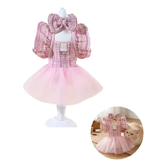 Vestido de princesa con tul y lazo para perros y gatos talla XS