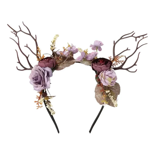 Tiara de Elfo Temática Bosque Morado con Ramas y Flores