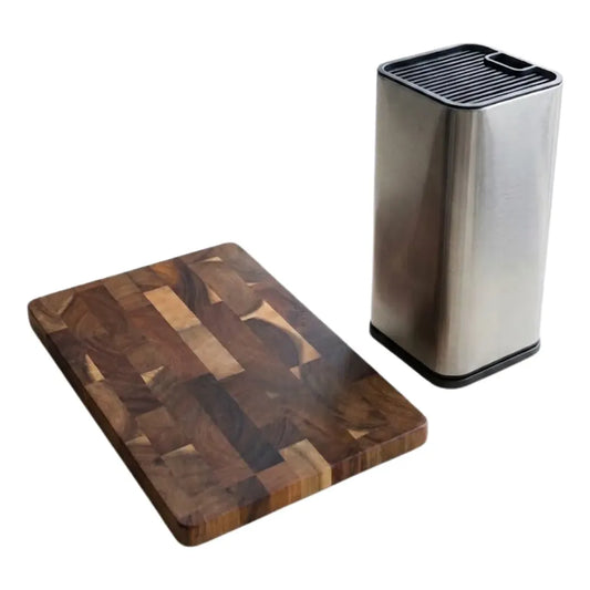 Kit Tabla de Picar de Madera con Base Organizadora