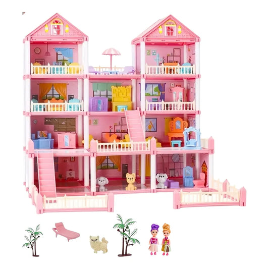 Casa de Muñecas Grande de Tres Pisos con Muebles y Accesorios