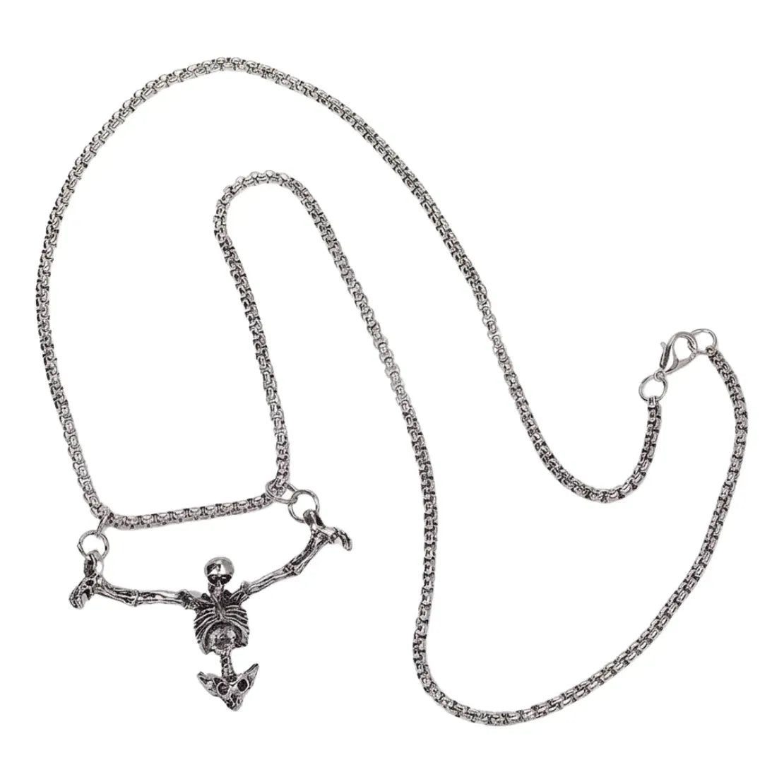 Collar Cadena con Dije Esqueleto Calavera – Estilo Vintage Punk, Plateado