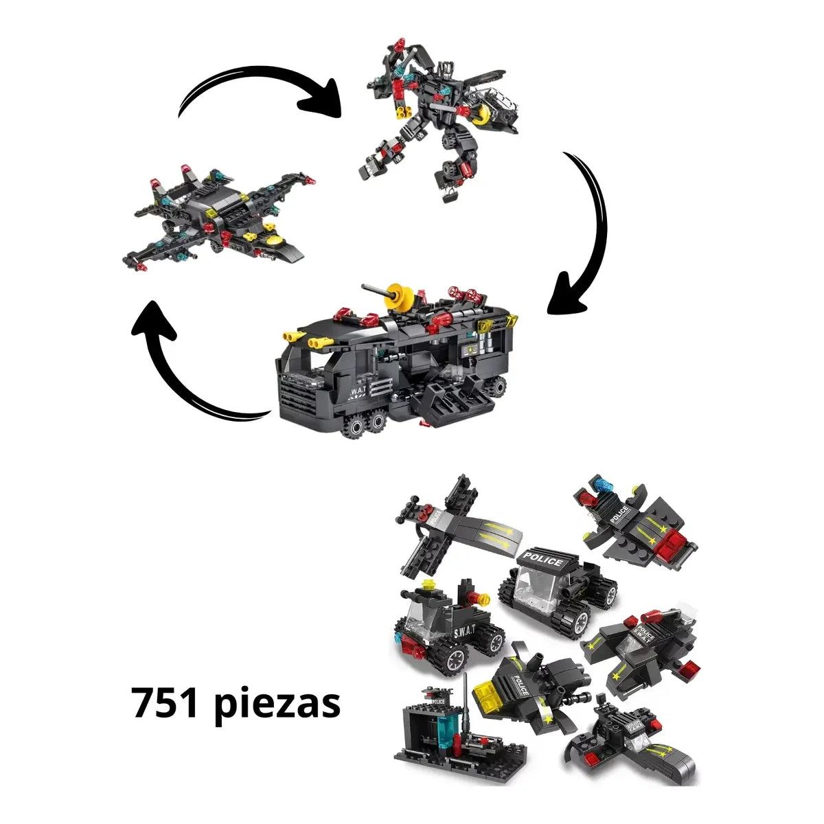 Set de Bloques de Construcción Vehículo Policial-Robot de 751 Piezas – Marca Partyli