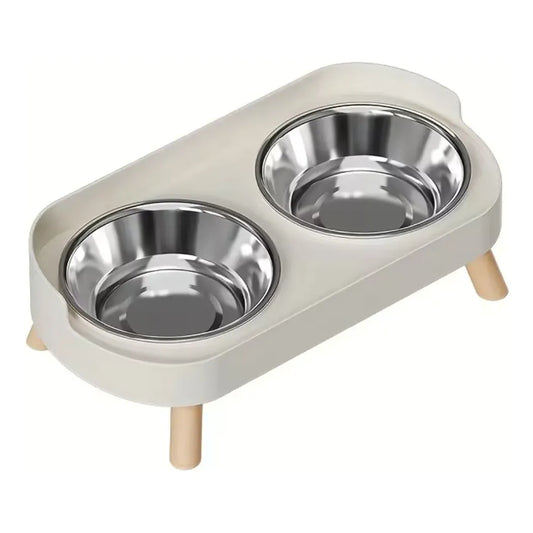 Plato Comedero Elevado Doble de Acero Inoxidable para Mascotas