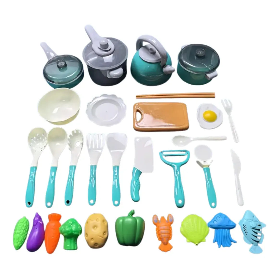Set Mini Chef Infantil – Utensilios y Comida de Juguete, 34 Piezas
