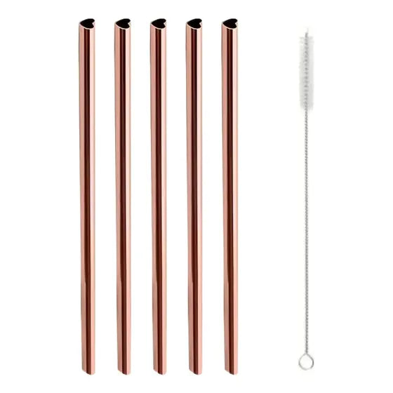 Set de 6 pitillos de acero inoxidable en forma de corazón oro rosa de la marca Whisk