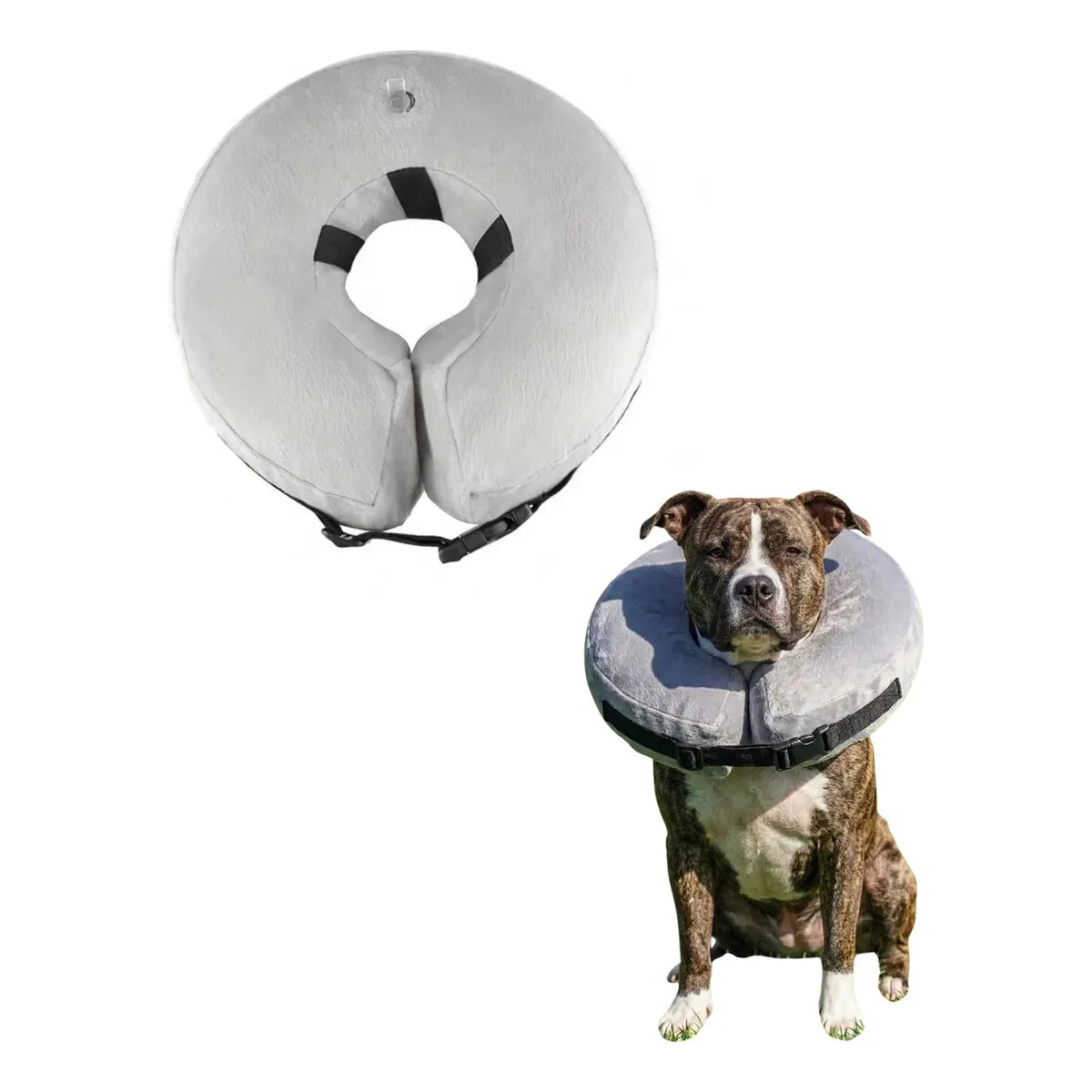 Collar Isabelino Inflable Gris Suave y Cómodo para Mascotas (S-M-L)