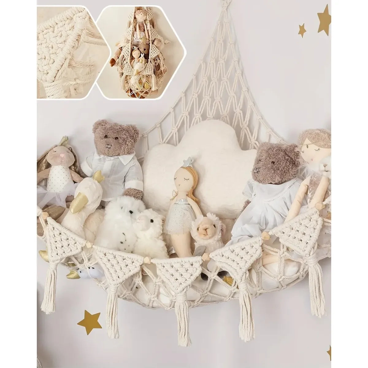 Organizador De Peluches Para Pared Red Macramé  Cuarto Bebé