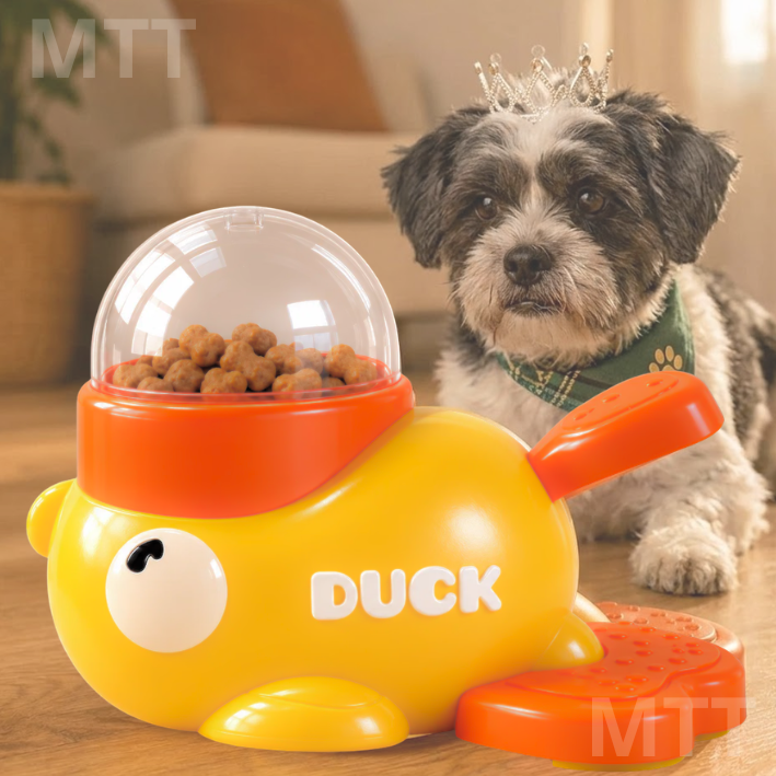 Juguete Interactivo 2 en 1 Dispensador de Comida Tipo Pato para Perros y Gatos
