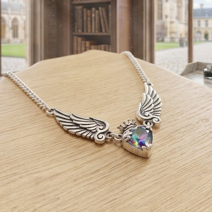 Collar Dije De Corazón Con Alas De Ángel Plateado Regalo