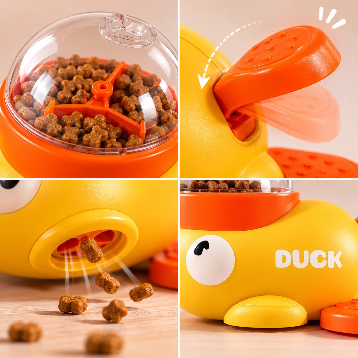 Juguete Interactivo 2 en 1 con Dispensador de Comida con Forma de Pato